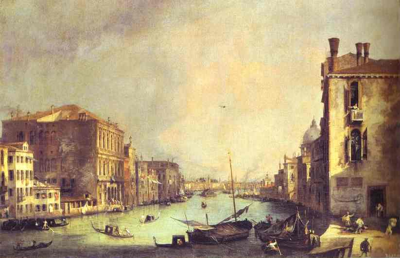 Oil painting:Grand Canal: Looking East, from the Campo San Vio. c. 1725