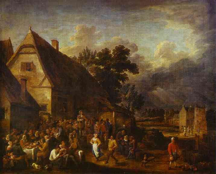 Oil painting:Great Village Feast with a Dancing Couple.