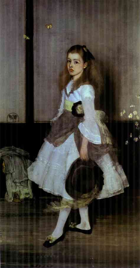 Oil painting:Harmony in Gray and Green: Miss Cicely Alexander. 1872