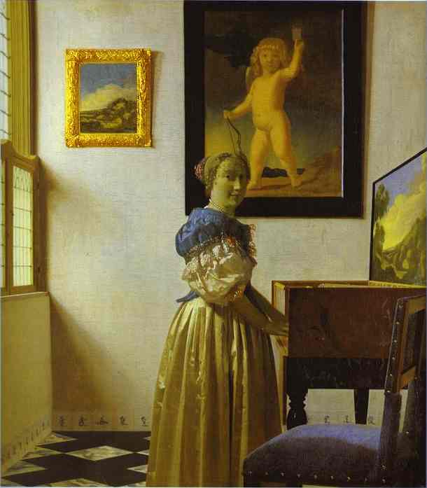 Oil painting:Lady Standing at a Virginal. c.1673