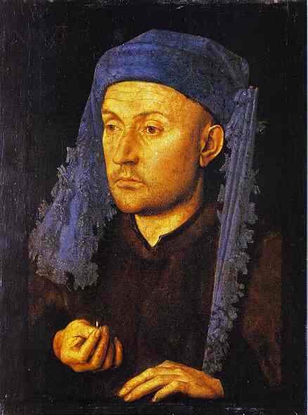 Oil painting:Man in a Blue Turban. 1430