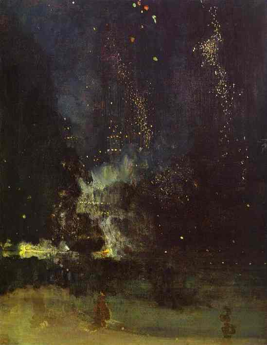 Oil painting:Nocturne in Black and Gold: The Falling Rocket. 1874