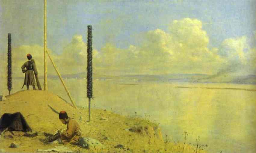 Oil painting:Picket on the Danube. 1878
