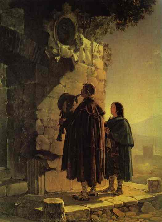 Oil painting:Pifferary in front of Madonna. 1825