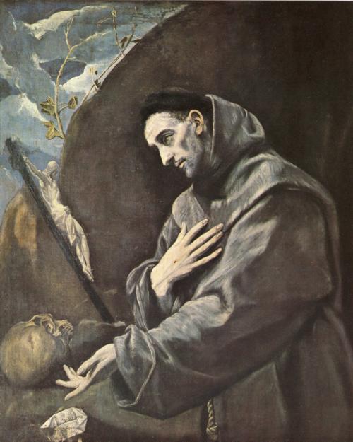 Oil painting:St. Francis in Meditation. c. 1585-1590