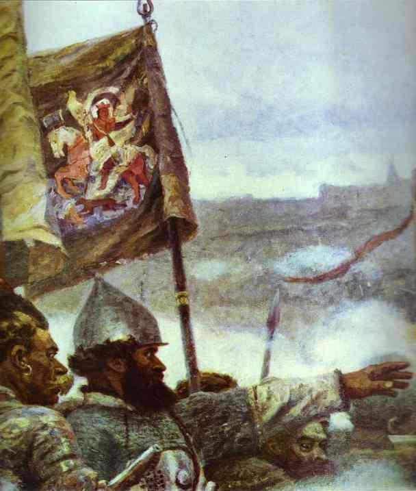 Oil painting:The Conquest of Siberia by Yermak. Detail. 1895