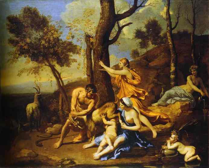 Oil painting:The Infant Jupiter Nurtured by the Goat Amalthea. c. 1638