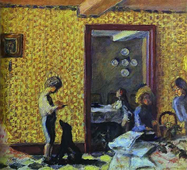 Oil painting:The Terrasse Children with Black Dog. 1902