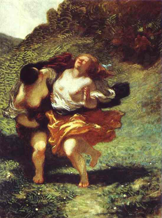 Oil painting:Women Running from Satyrs. 1850
