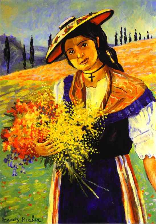 Oil painting:Young Girl with Flowers/Jeune fille aux fleurs. c. 1941-1942