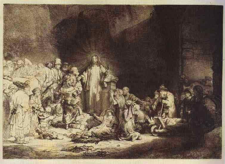 The Little Children Being Brought to Jesus (The 100 Guilder Print). 1647