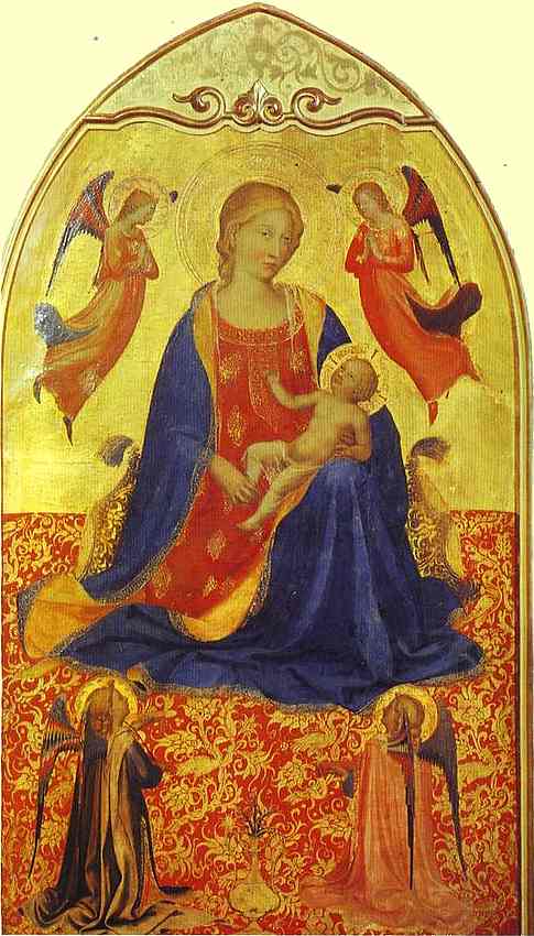 Oil painting:Madonna and Child with Angels. c. 1425