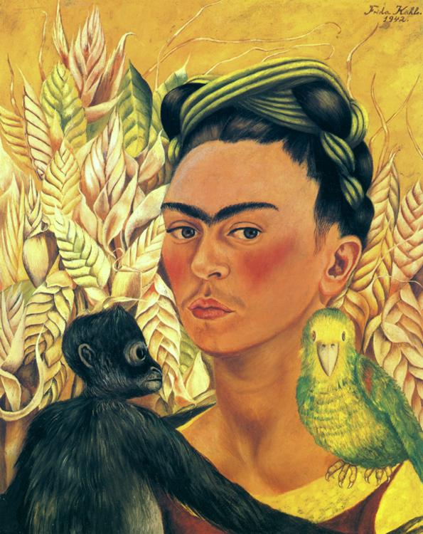 Oil painting:Self-Portrait with Monkey and Parrot. 1942