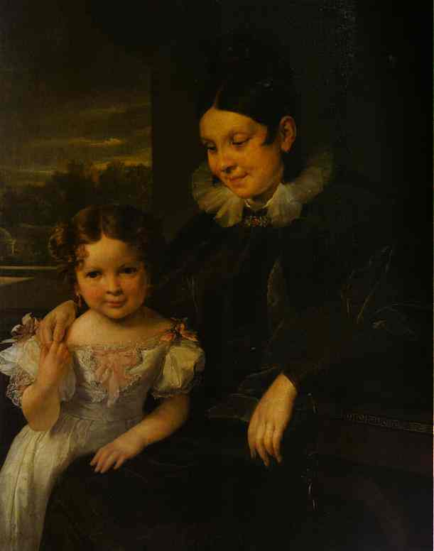 Oil painting:Portrait of V. I. Yershova with Her Daughter. 1831