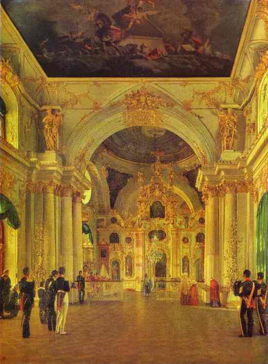 Oil painting:View of the Big Church of the Winter Palace. 1829