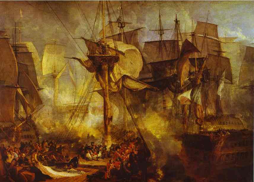 Oil painting:The Battle of Trafalgar, as Seen from the Mizen Starboard Shrouds of the Victory.