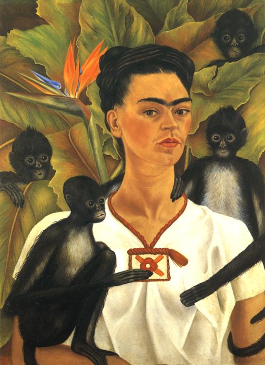 Oil painting:Self-Portrait with Monkeys. 1943