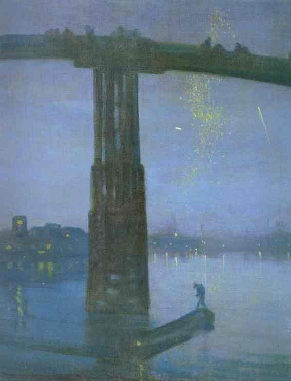 Oil painting:Nocturne in Blue and Gold - Old Battersea Bridge. 1872