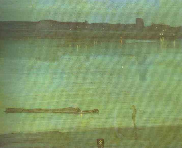 Oil painting:Nocturne in Blue and Green; Chelsea. 1870