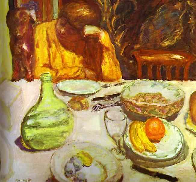 Oil painting:Carafe, Marthe Bonnard with Her Dog. 1912