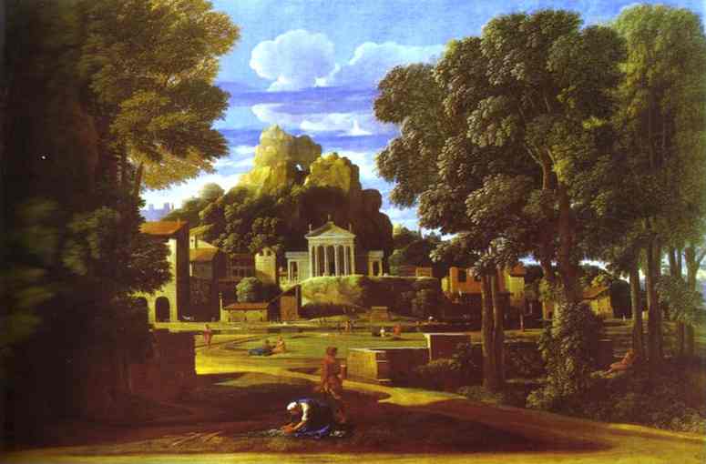 Oil painting:Landscape with the Cinders of Phocion. 1647