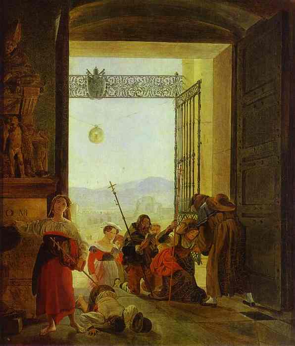 Oil painting:Pilgrims at the Entrance of the Lateran Basilica. 1825