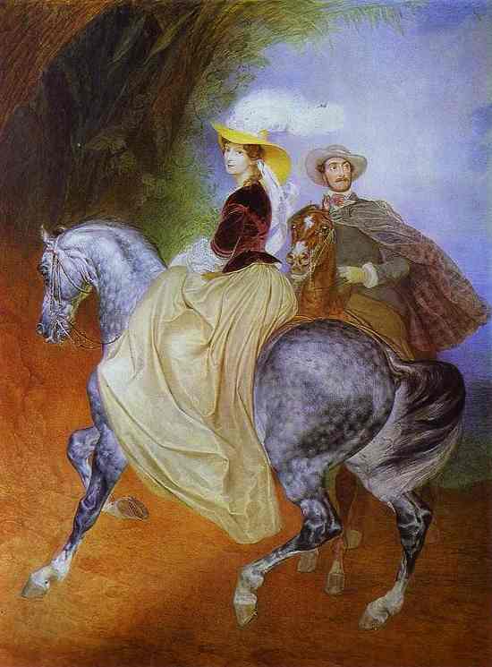 Oil painting:Portrait of Ye. Mussart and E. Mussart. (Riders). 1849