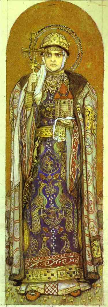 Oil painting:Princess Olga. Sketch for a fresco in the Cathedral of St. Vladimir in Kiev. 1885-96