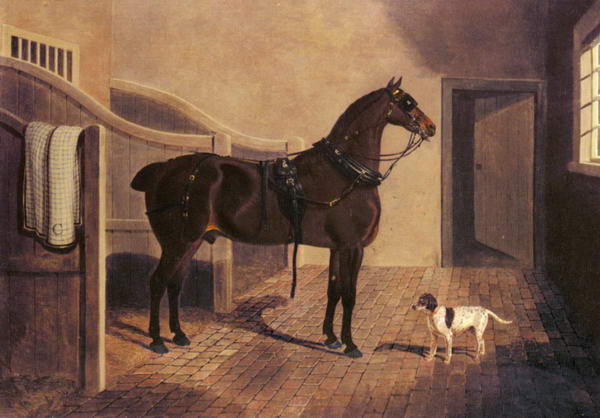 A Favourite Coach Horse and Dog in a Stable