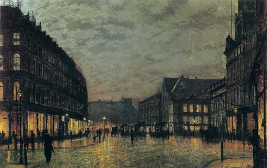 Boar Lane, Leeds, by Lamplight