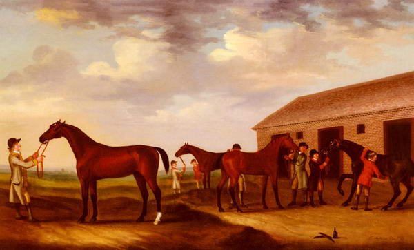 Four Racehorses Outside the Rubbing-Down House - Newmarket