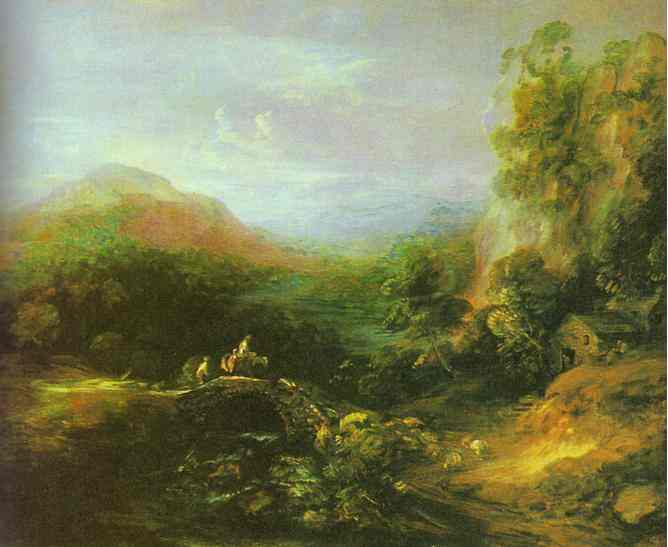 Mountain Landscape with Peasants Crossing a Bridge