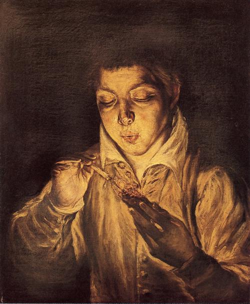 Boy Lighting a Candle (Boy Blowing on an Ember)