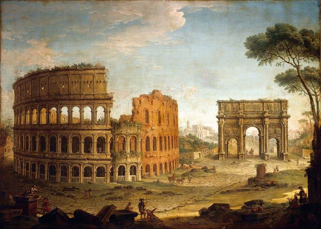 Rome - View of the Colosseum and the Arch of Constantine