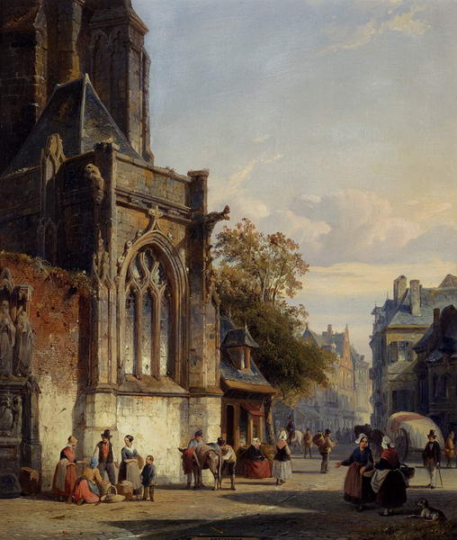 Town Square, Before a Church - a Capriccio