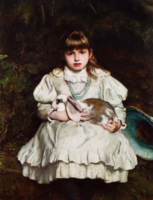 Portrait of a Young Girl Holding a Pet Rabbit