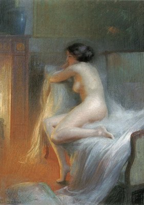 A Nude Reclining By The Fire