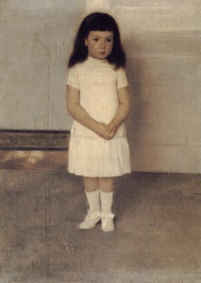 A Portrait of a Standing Girl in White