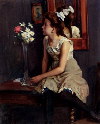 Girl In The Studio with flowers