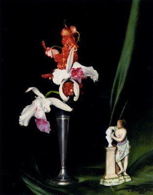 Still Life Of An Orchid And A Porcelain Figure