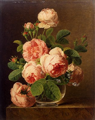 Still Life Of Roses In A Glass Vase