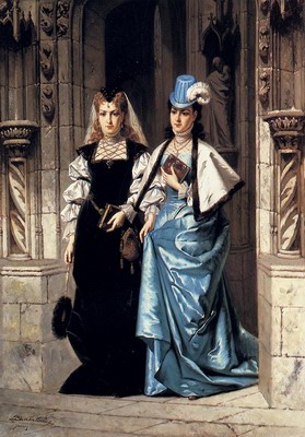 Two Elegant Ladies Leaving A Church