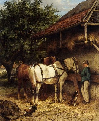 Two Horses By A Stable