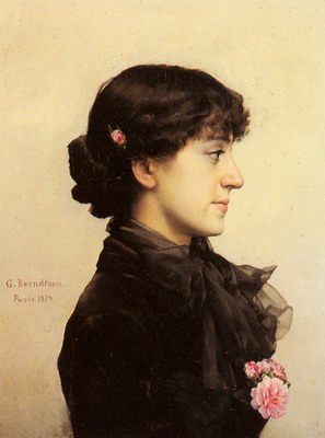 A Lady In Black With Pink Roses
