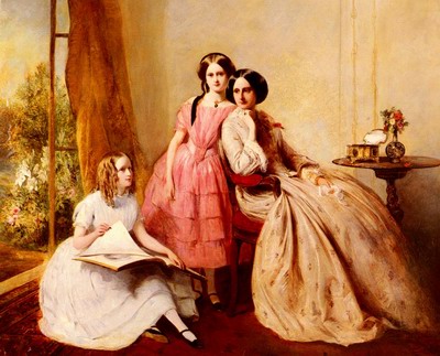 A Portrait Of Two Girls With Their Governess