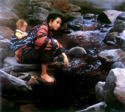 Mother and child by the water