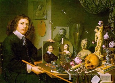 Self-portrait with vanitas symbols