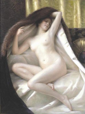 young woman wrapped in a fur blanket