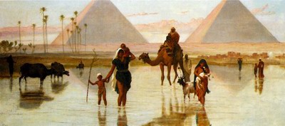 Arabs Crossing A Flooded Field By The Pyramids