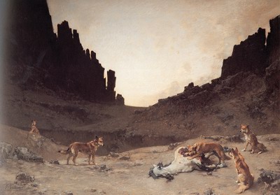 Dogs of the Douar Devuring a Dead Horse in the gorges of el kantar